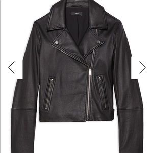 Theory Cropped Leather Moto Jacket